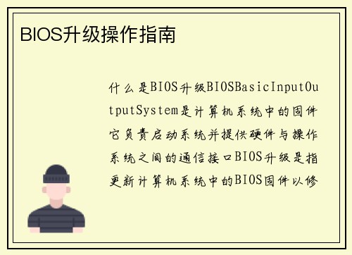 BIOS升级操作指南
